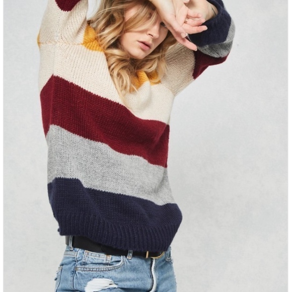 Color Block Round Neckline Knit Sweater - Picture 4 of 4